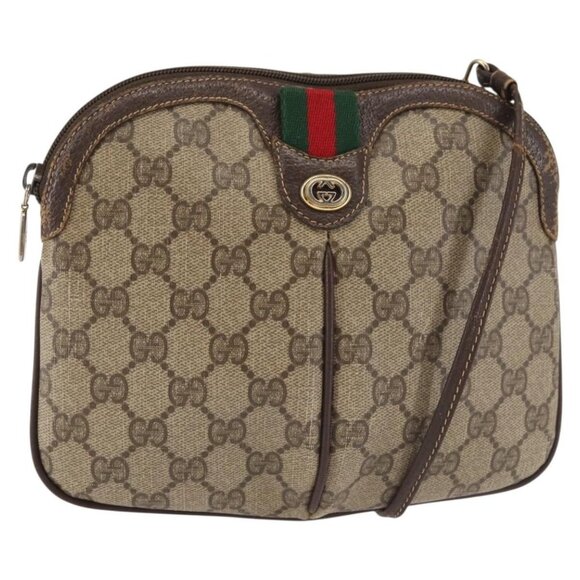 GUCCI GG Supreme Web Sherry Line Bag PVC Beige Gold 904 02 047 Auth 142653 - Picture 1 of 16